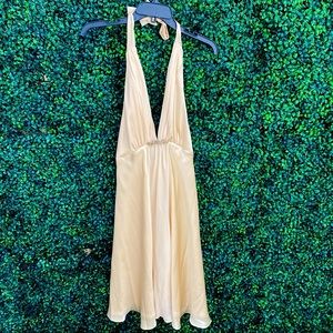 Beautiful NYE & holiday flowy gold cocktail dress with beaded detail